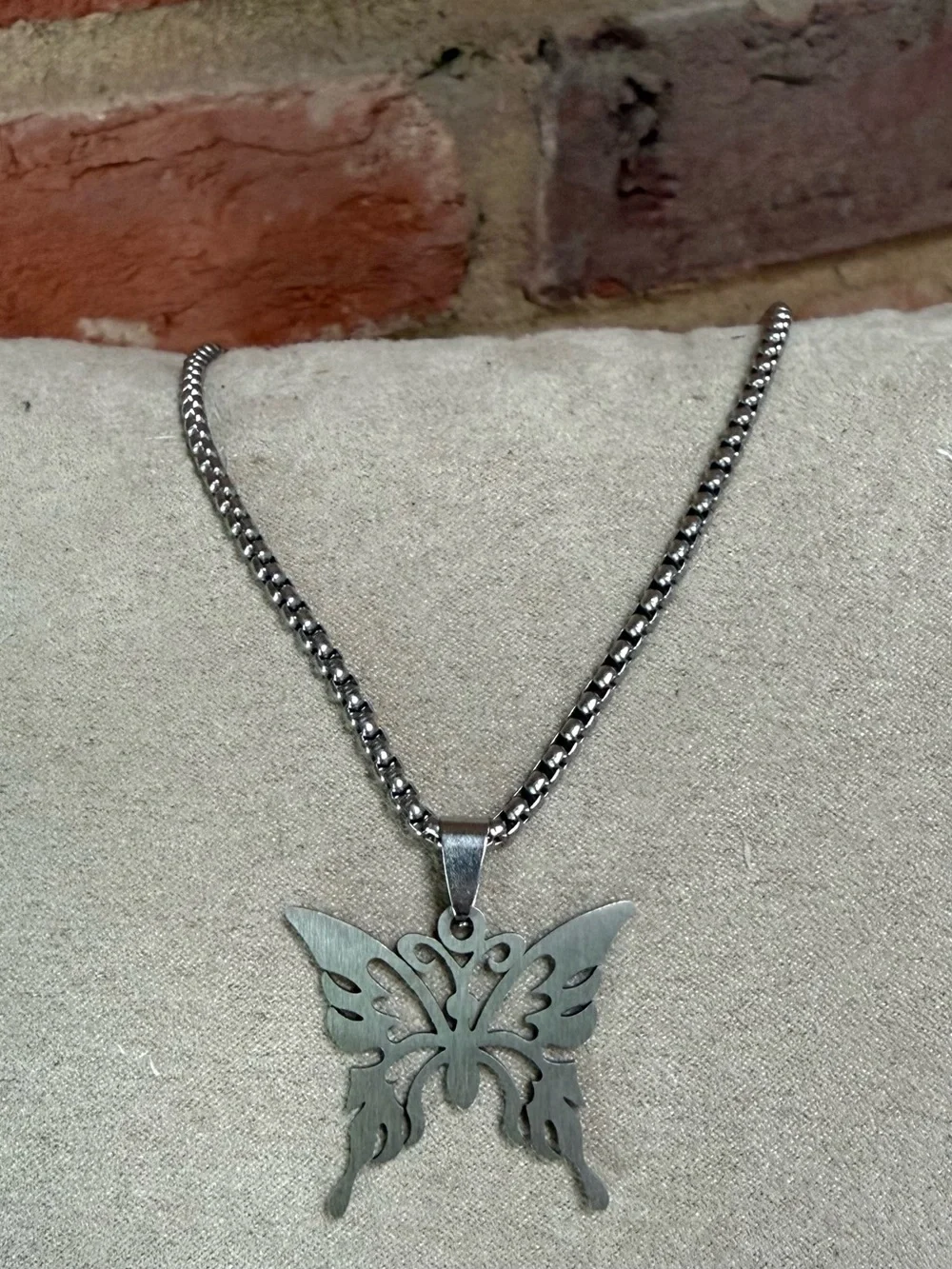 Stainless Steel Butterfly Pendant Necklace - Silver